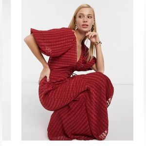 ASOS DESIGN wrap maxi dress in self stripe in Oxblood size 8